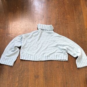 Women's Light Blue Cropped Turtleneck Sweater